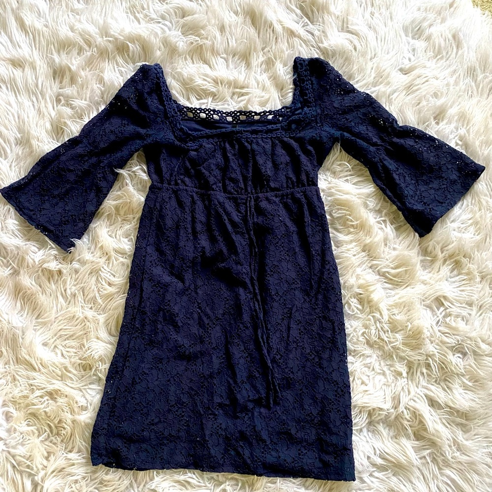 Laundry navy lace dress with bell sleeves